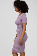 Lavender Ruched Short Sleeve Dress