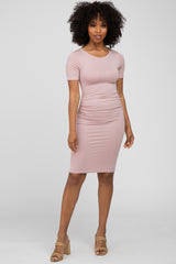 Mauve Ruched Short Sleeve Dress