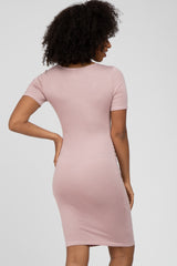 Mauve Ruched Short Sleeve Dress