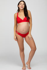 Red Strappy Cutout Two-Piece Maternity Bikini Set