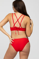 Red Strappy Cutout Two-Piece Maternity Bikini Set