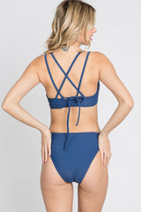 Navy Blue Strappy Cutout Two-Piece Bikini Set