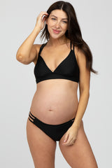 Black Strappy Cutout Two-Piece Maternity Bikini Set