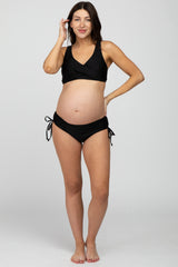 Black Cross Front Drawstring Side Two-Piece Maternity Bikini Set