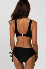 Black Cross Front Drawstring Side Two-Piece Bikini Set