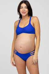 Royal Blue Strappy Ruched Front Two-Piece Maternity Bikini Set