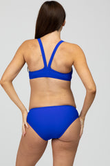 Royal Blue Strappy Ruched Front Two-Piece Maternity Bikini Set