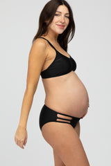 Black Strappy Ruched Front Two-Piece Maternity Bikini Set