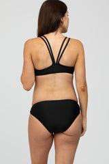 Black Strappy Ruched Front Two-Piece Maternity Bikini Set