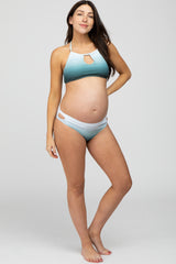 Forest Green Ombre Keyhole Front Halter Two-Piece Maternity Bikini Set