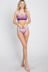 Lavender Ombre Keyhole Front Halter Two-Piece Bikini Set