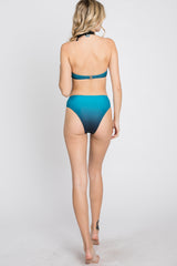 Teal Ombre Keyhole Front Halter Two-Piece Bikini Set