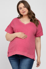 Mauve V-Neck Short Sleeve Side Slit Maternity Plus Top