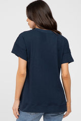 Navy Blue V-Neck Short Sleeve Side Slit Maternity Top