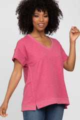 Mauve V-Neck Short Sleeve Side Slit Maternity Top