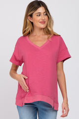 Mauve V-Neck Short Sleeve Side Slit Maternity Top