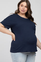 Navy Blue Criss Cross Back Maternity Plus Top