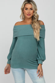 Light Teal Brushed Off Shoulder Fitted Maternity Top