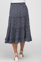 Navy Floral Tiered Maternity Midi Skirt