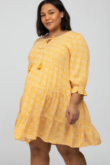 Yellow Floral Tiered Long Sleeve Plus Maternity Dress