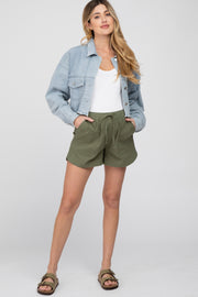 Olive Drawstring Maternity Shorts