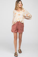 Rust Drawstring Maternity Shorts