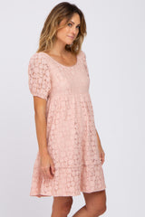 Pink Floral Lace Short Sleeve Dress