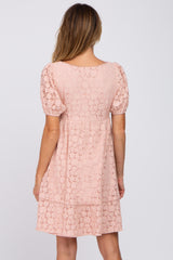 Pink Floral Lace Short Sleeve Dress