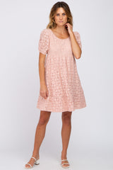 Pink Floral Lace Short Sleeve Dress