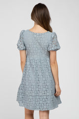 Blue Floral Lace Short Sleeve Maternity Dress