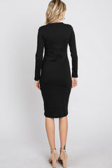 Black Ribbed Button Accent Dress