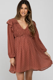 Mauve Textured Ruffle Accent Maternity Dress