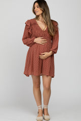 Mauve Textured Ruffle Accent Maternity Dress