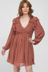 Mauve Textured Ruffle Accent Maternity Dress