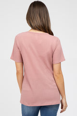 Mauve Button Front Waffle Knit Short Sleeve Maternity Top