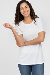 Ivory Button Front Waffle Knit Short Sleeve Maternity Top