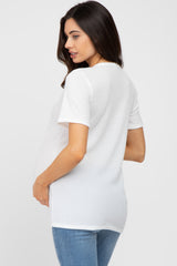 Ivory Button Front Waffle Knit Short Sleeve Maternity Top