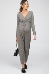 Taupe Ribbed Front Tie Maternity Jumpsuit