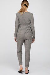 Taupe Ribbed Front Tie Maternity Jumpsuit