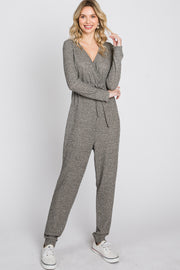 Taupe Ribbed Front Tie Jumpsuit