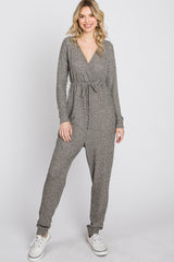 Taupe Ribbed Front Tie Jumpsuit