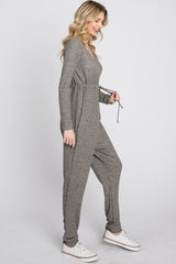 Taupe Ribbed Front Tie Jumpsuit