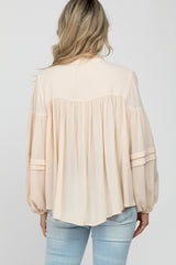 Cream Ruffle Neck Pintuck Balloon Sleeve Maternity Top