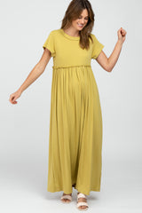 Light Olive Short Sleeve Babydoll Maxi Dress