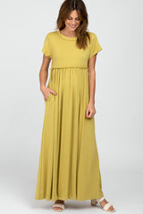 Light Olive Short Sleeve Babydoll Maxi Dress