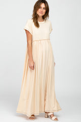 Beige Short Sleeve Babydoll Maxi Dress