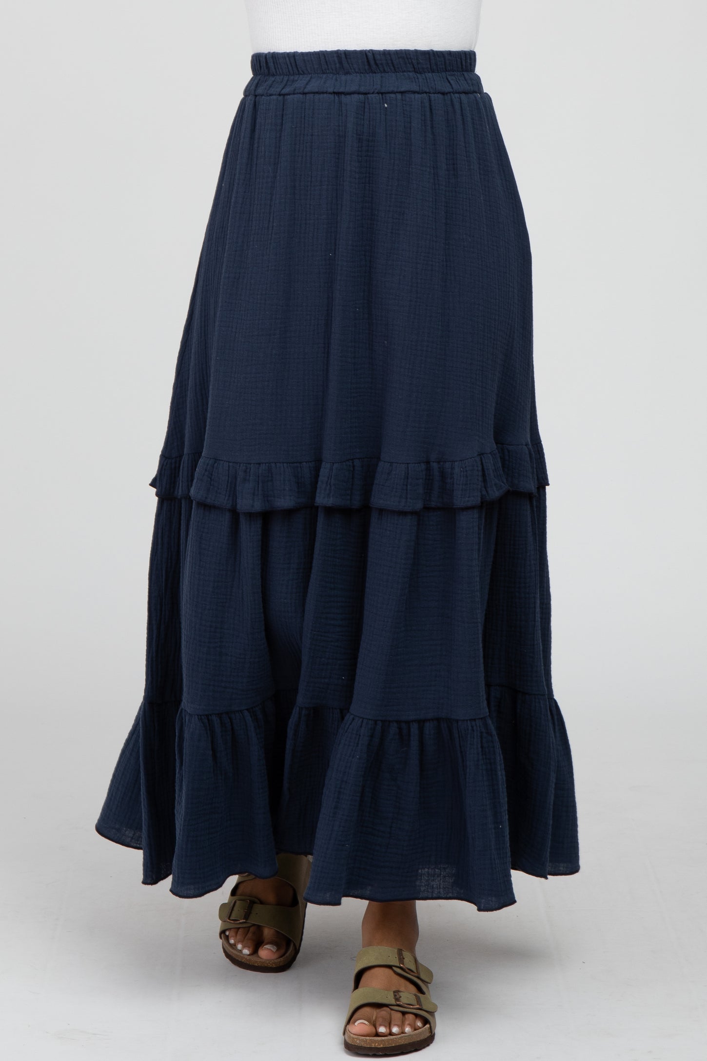 Tiered ruffle clearance maxi skirt blue