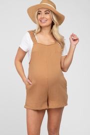 Camel Square Neck Elastic Strap Maternity Romper