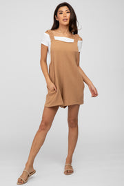 Camel Square Neck Elastic Strap Romper