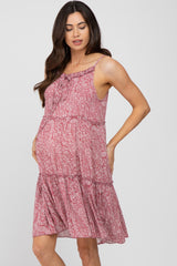 Mauve Floral Paisley Tiered Maternity Dress